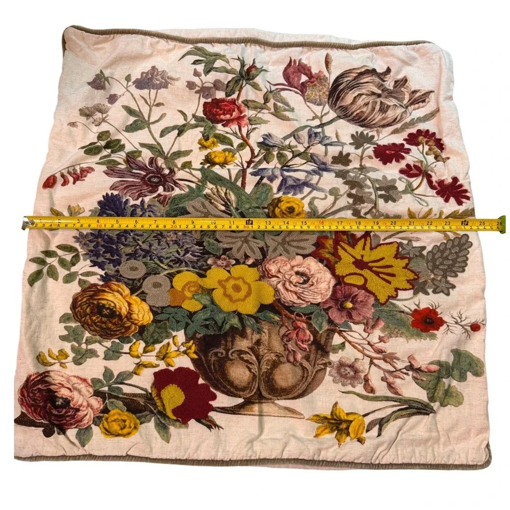 Creative Co-Op Still‎ Life Pillow Cover 24x24 Embroidered Cotton Linen Botanical